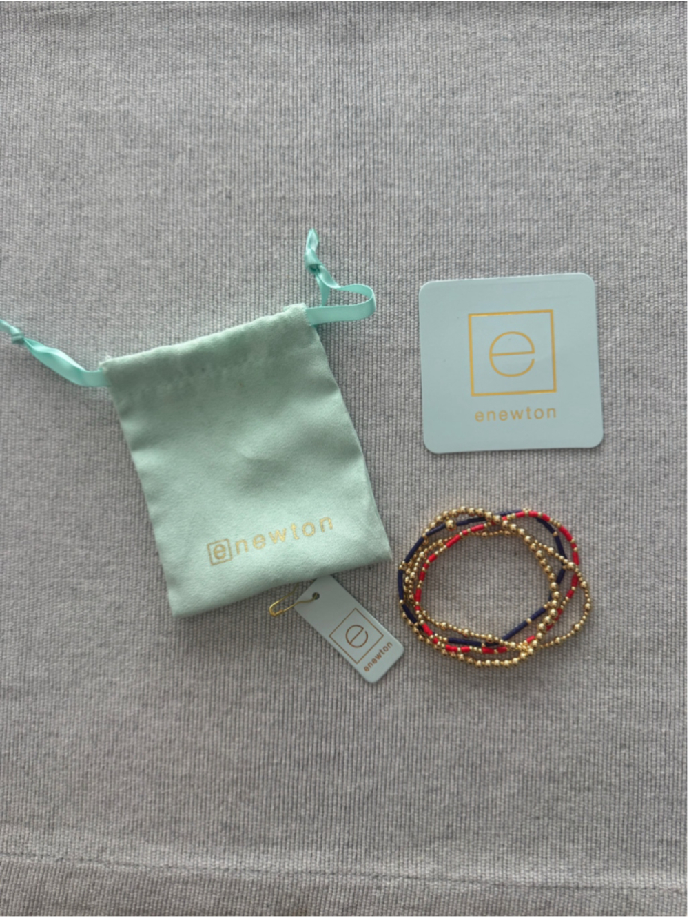 eNewton Gold Red & Navy Beaded Bracelet 4-Piece Stack Set